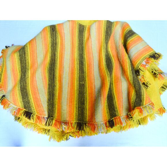 1970s BRIGHT Yellow & Orange Poncho Striped - Picture 9 of 9